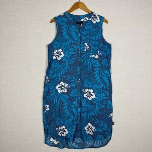 Margaritaville Island Reserve Shirt Dress Womens M Tropical Aloha Linen Blend